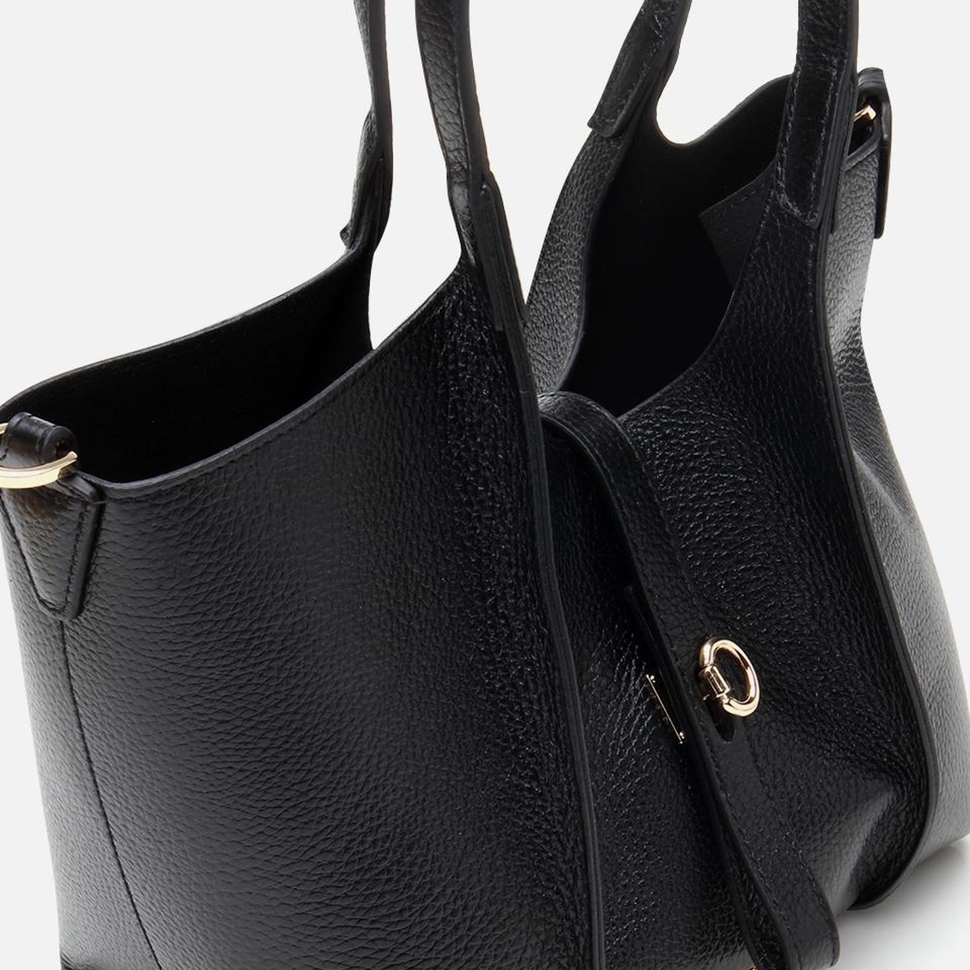 Kadın Deri Siyah Kilit Detaylı Tote Çanta