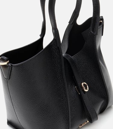  Kadın Deri Siyah Kilit Detaylı Tote Çanta