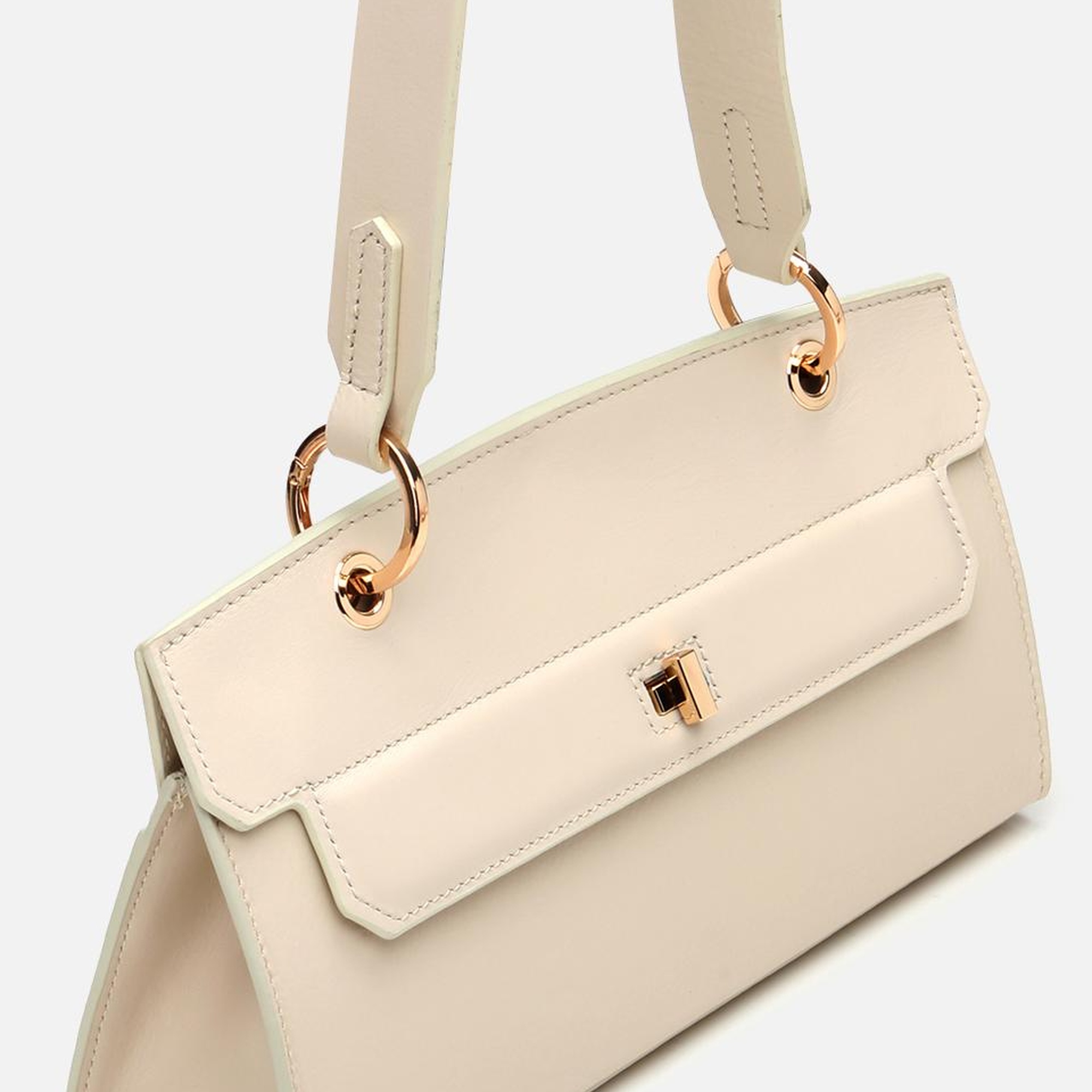 Kadın Deri Ekru Kilit Detaylı Omuz çantası