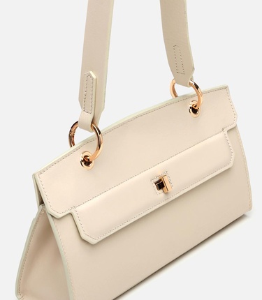  Kadın Deri Ekru Kilit Detaylı Omuz çantası