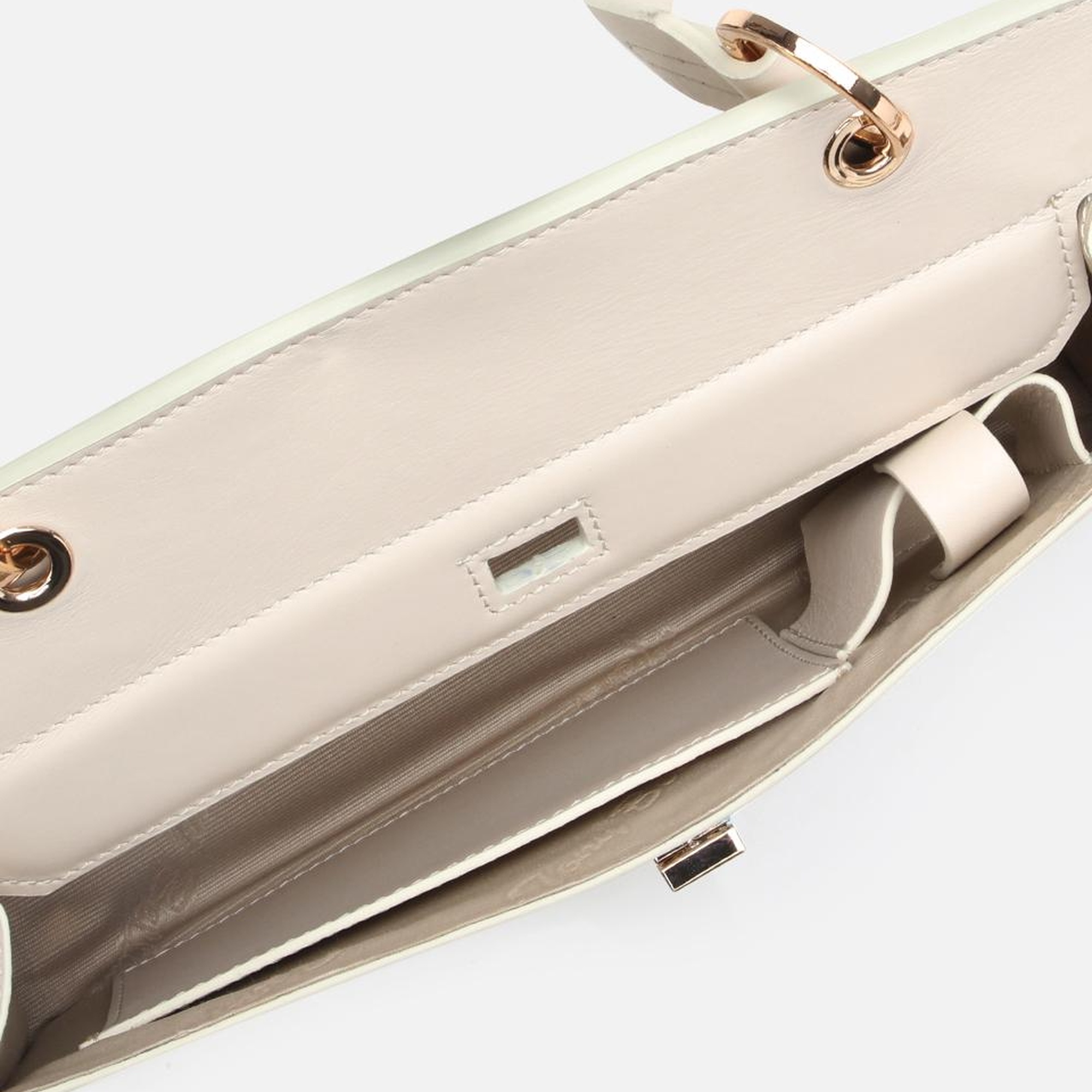 Kadın Deri Ekru Kilit Detaylı Omuz çantası