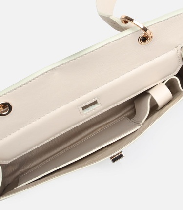  Kadın Deri Ekru Kilit Detaylı Omuz çantası