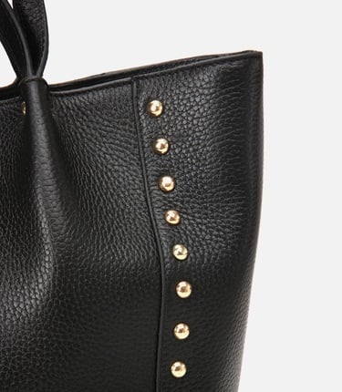  Kadın Deri Siyah Zımba Detaylı Tote Çanta