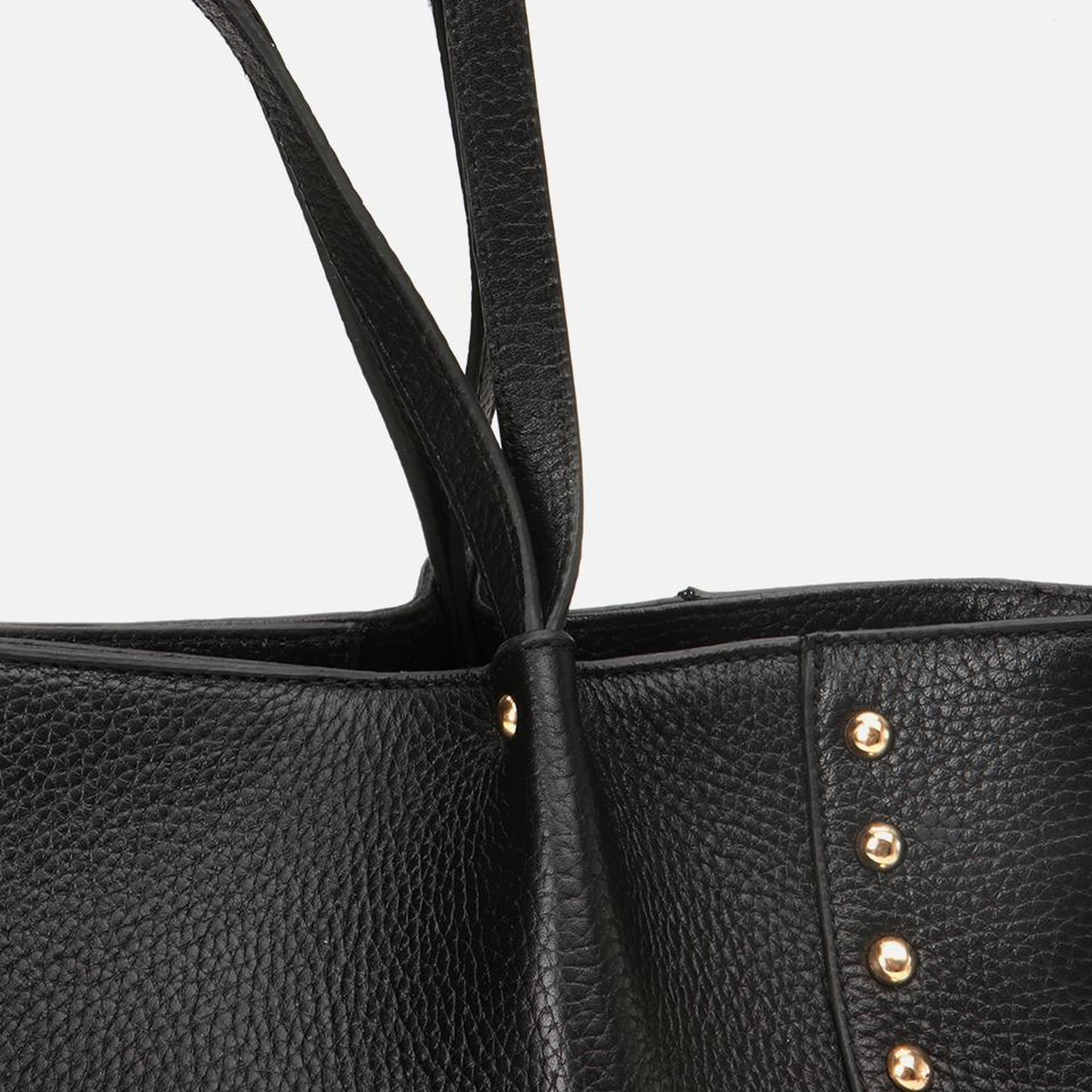 Kadın Deri Siyah Zımba Detaylı Tote Çanta