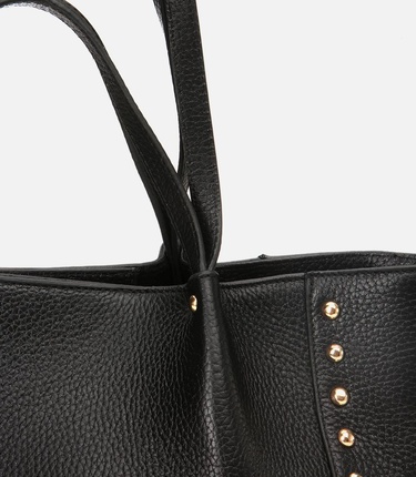  Kadın Deri Siyah Zımba Detaylı Tote Çanta