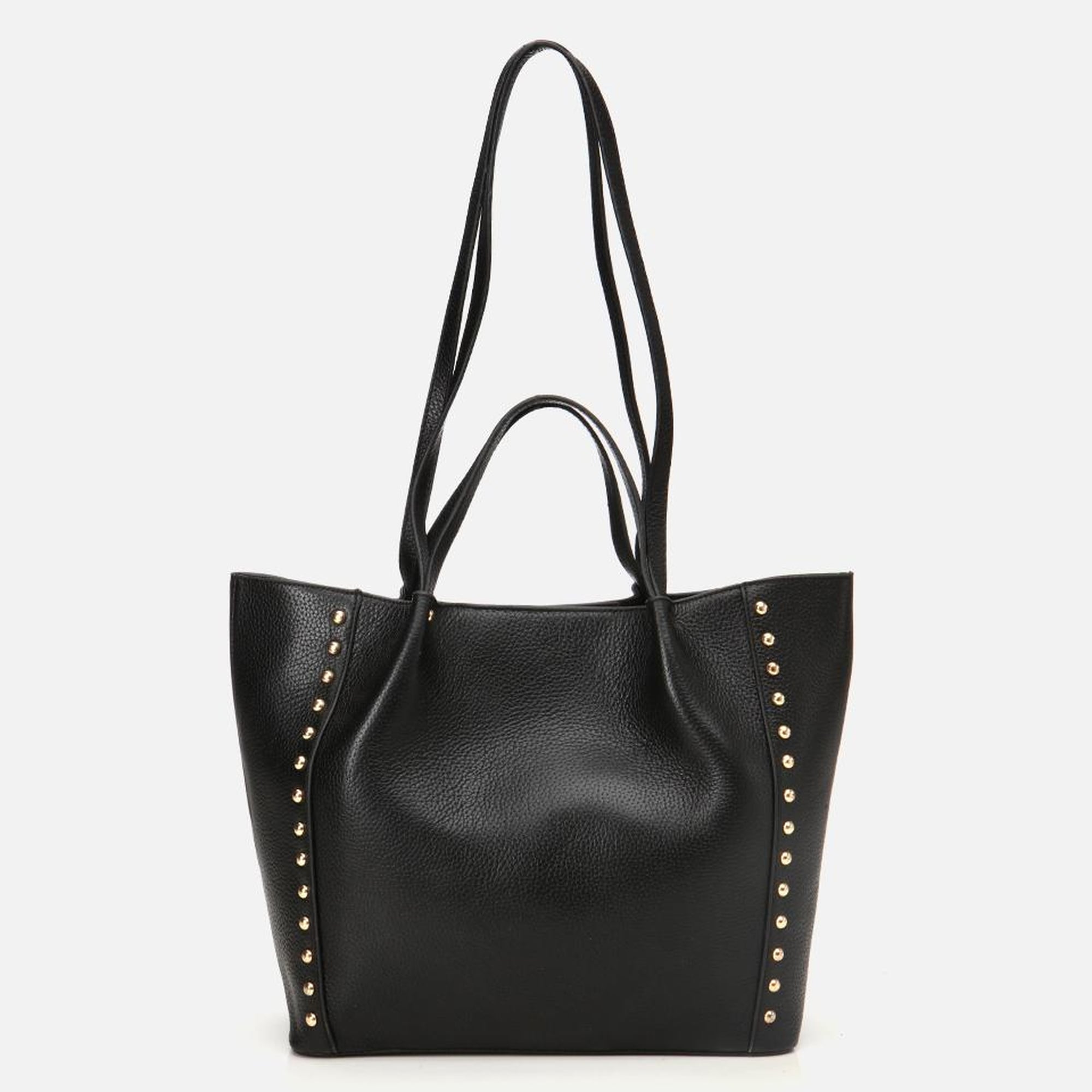 Kadın Deri Siyah Zımba Detaylı Tote Çanta