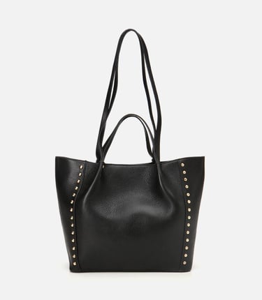  Kadın Deri Siyah Zımba Detaylı Tote Çanta