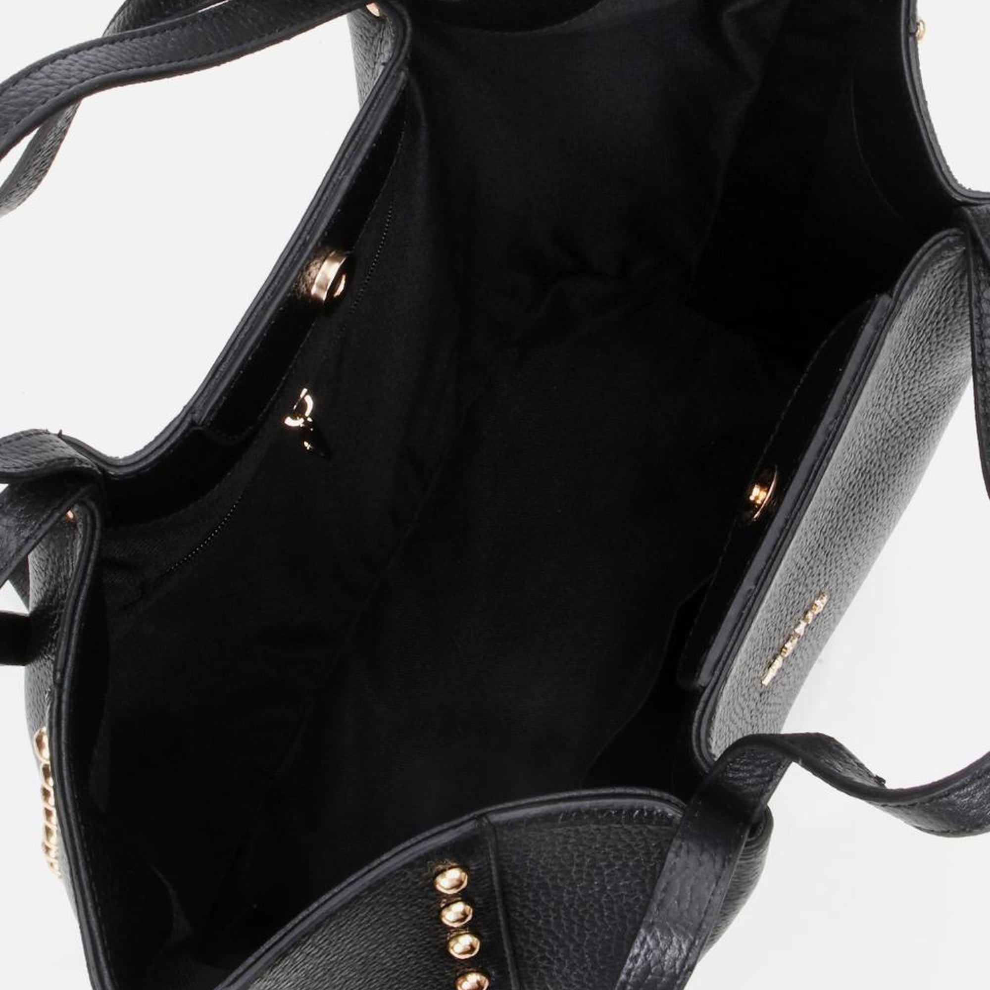 Kadın Deri Siyah Zımba Detaylı Tote Çanta