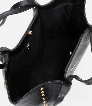  Kadın Deri Siyah Zımba Detaylı Tote Çanta