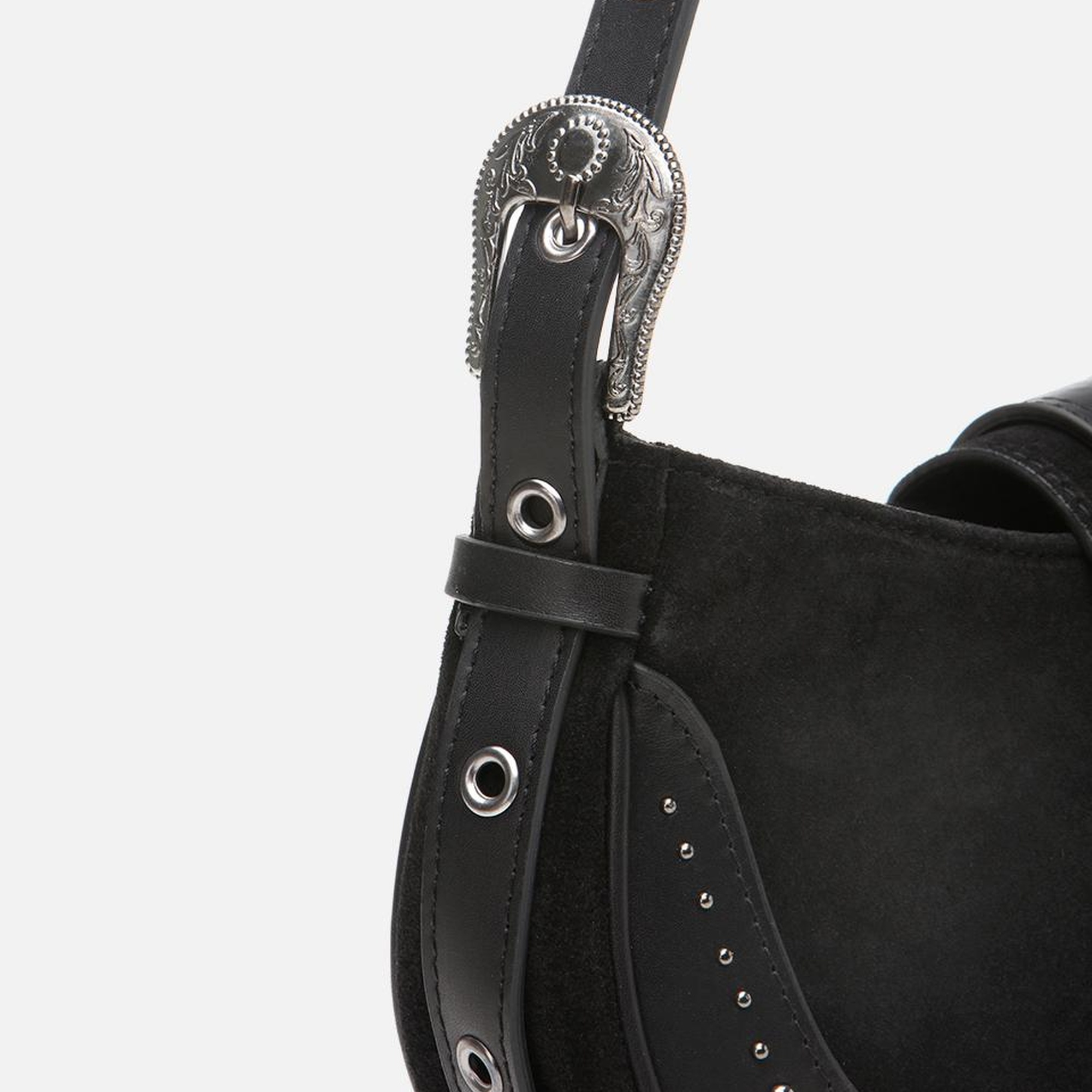 Kadın Süet Deri Siyah Toka Detaylı Omuz Çantası