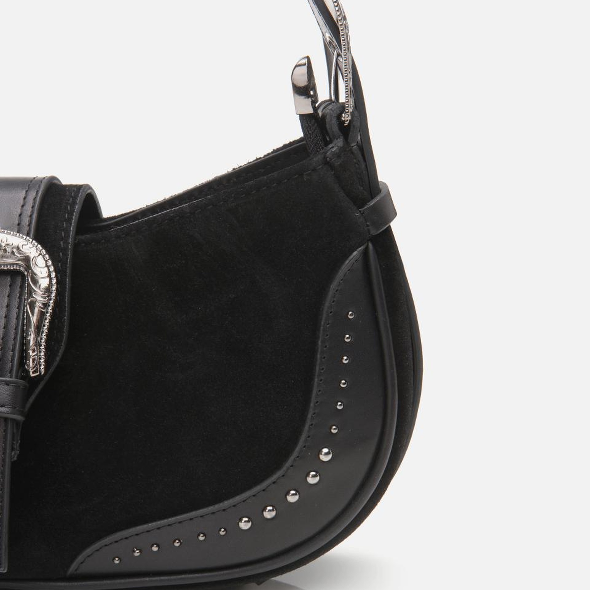 Kadın Süet Deri Siyah Toka Detaylı Omuz Çantası