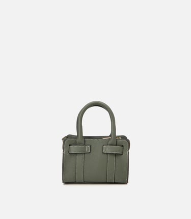  Kadın Deri Haki Kilit Detaylı Mini Çanta
