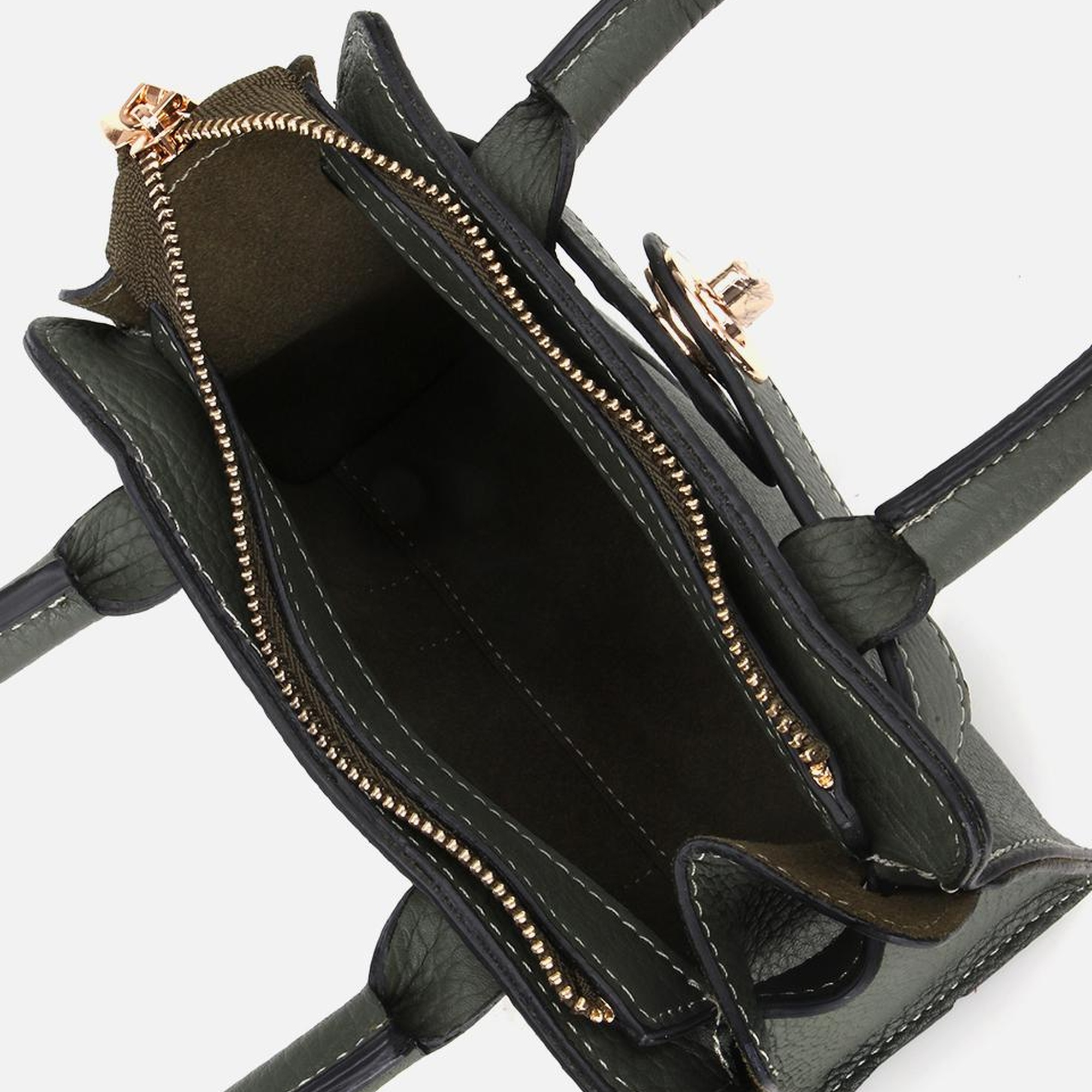 Kadın Deri Haki Kilit Detaylı Mini Çanta