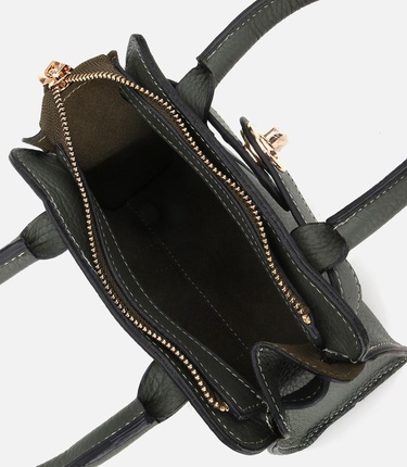  Kadın Deri Haki Kilit Detaylı Mini Çanta