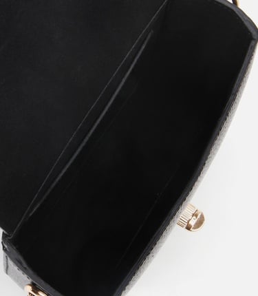  Kadın Deri Siyah Kilit Detaylı Mini Çanta