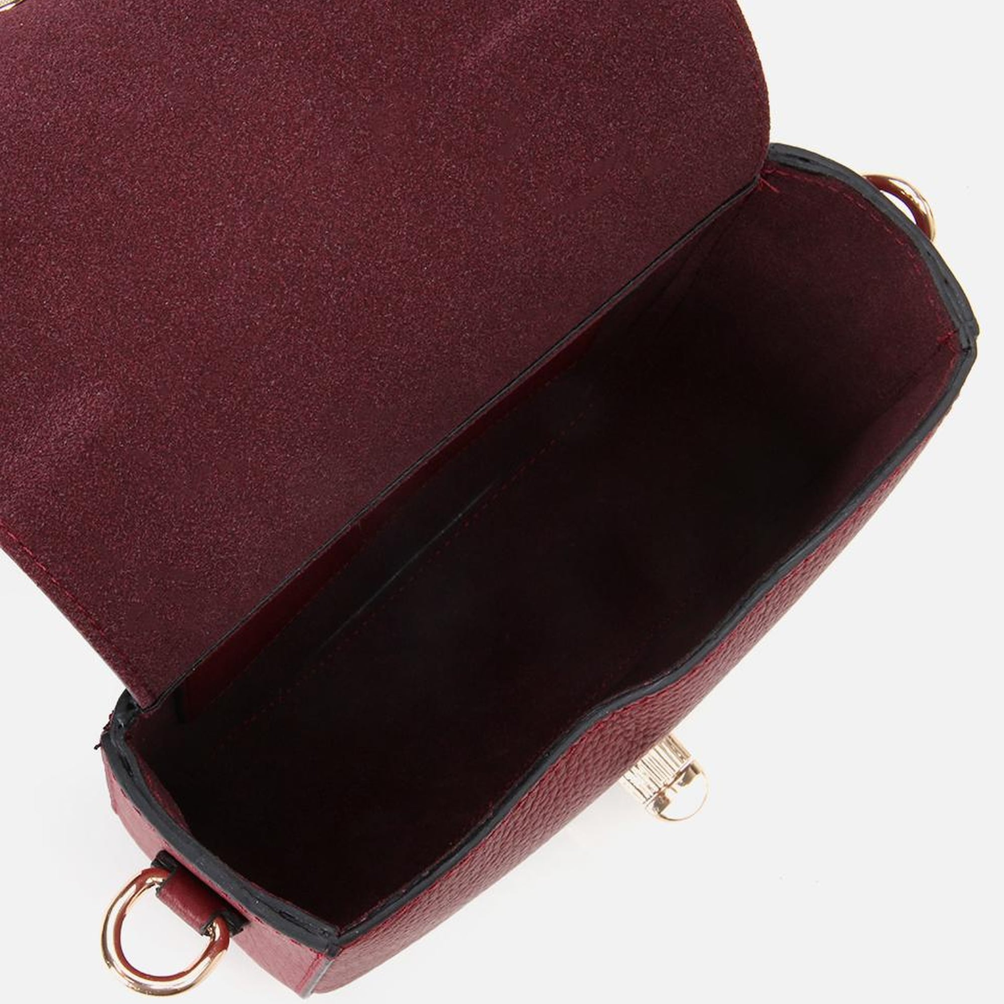 Kadın Deri Bordo Kilit Detaylı Mini Çanta