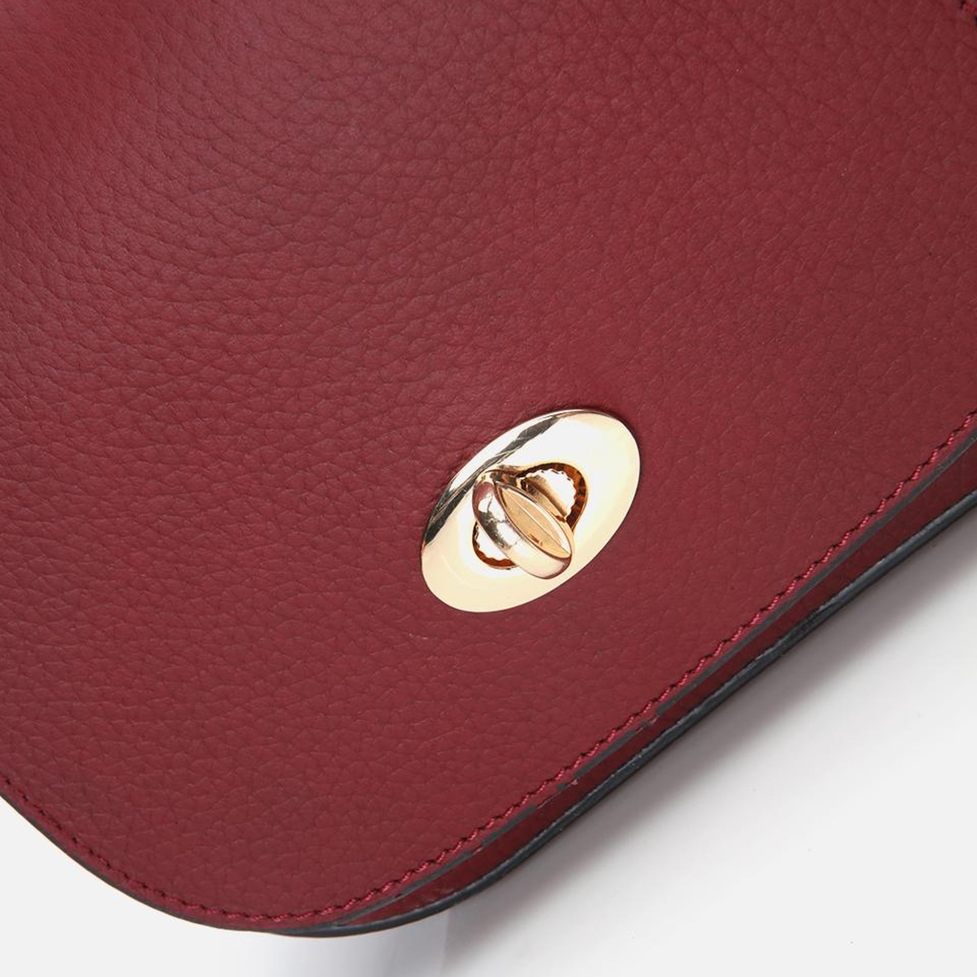 Kadın Deri Bordo Kilit Detaylı Mini Çanta