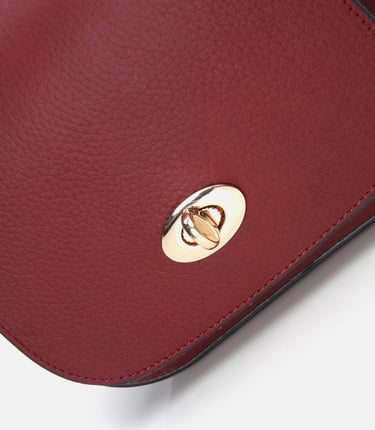  Kadın Deri Bordo Kilit Detaylı Mini Çanta