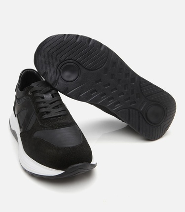  Erkek Süet Deri Siyah Hafif Tabanlı Spor Ayakkabı