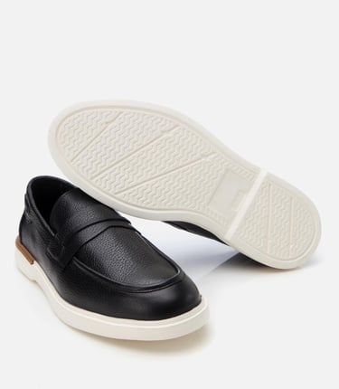  Erkek Deri Siyah Ultra Hafif Tabanlı Klasik Loafer