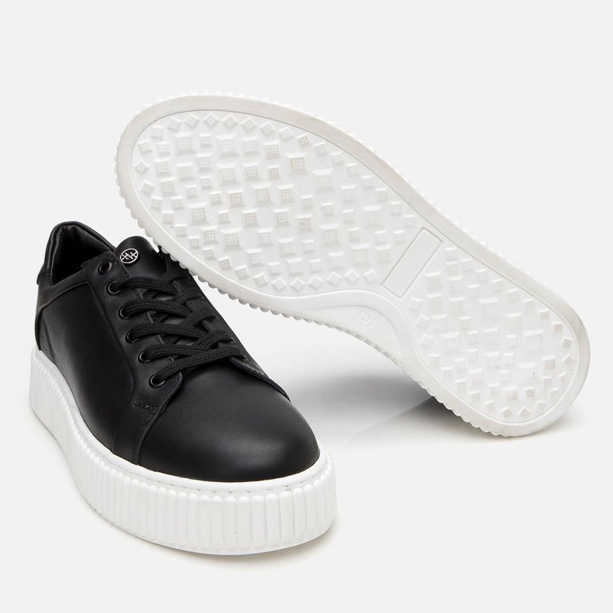 Erkek Deri Siyah Yüksek Tabanlı Spor Ayakkabı