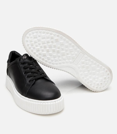  Erkek Deri Siyah Yüksek Tabanlı Spor Ayakkabı