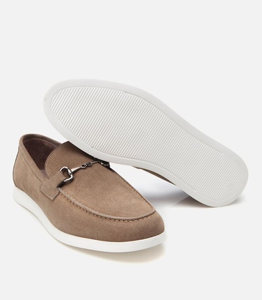  Erkek Süet Deri Bej Toka Detaylı Günlük Loafer