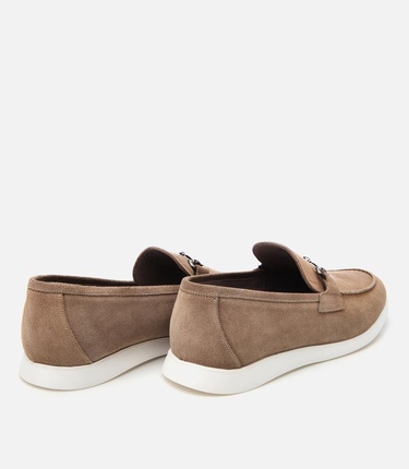  Erkek Süet Deri Bej Toka Detaylı Günlük Loafer