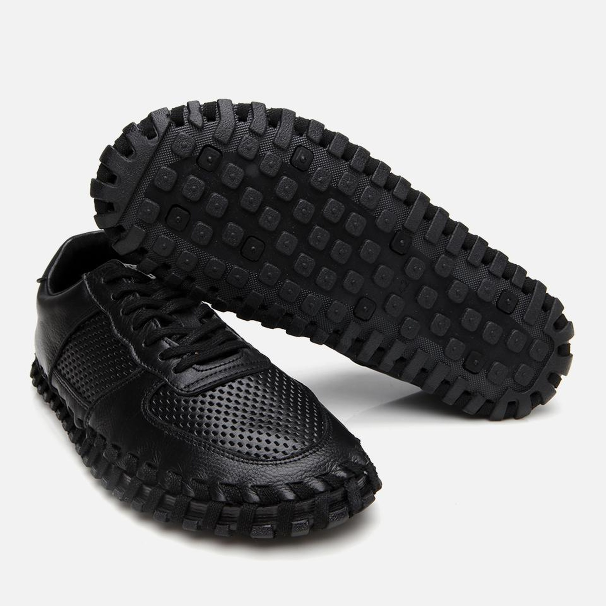 Erkek Deri Siyah Ultra Hafif Tabanlı Spor Ayakkabı