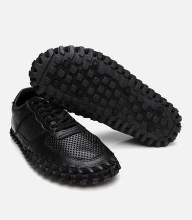  Erkek Deri Siyah Ultra Hafif Tabanlı Spor Ayakkabı