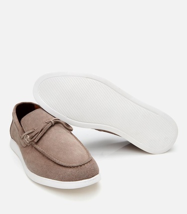  Erkek Süet Deri Bej Bağcıklı Loafer