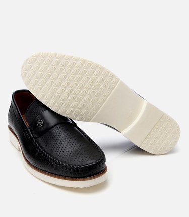  Erkek Deri Siyah Hafif Tabanlı Toka Detaylı Loafer