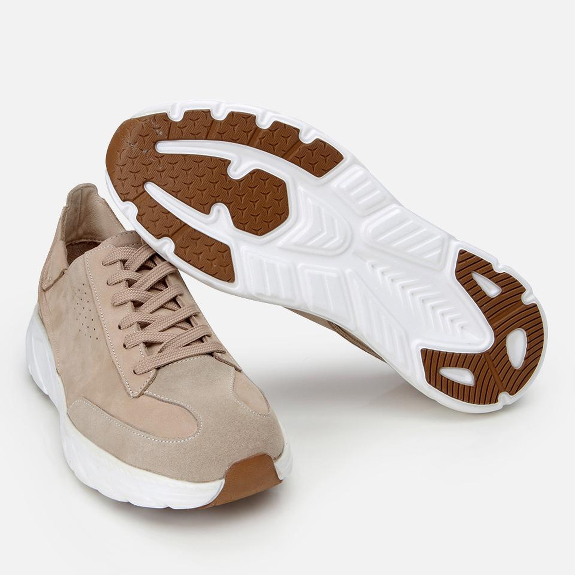 Erkek Nubuk Deri Ekru Ultra Hafif Tabanlı Spor Ayakkabı