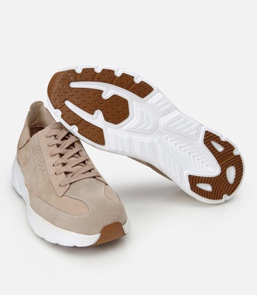  Erkek Nubuk Deri Ekru Ultra Hafif Tabanlı Spor Ayakkabı