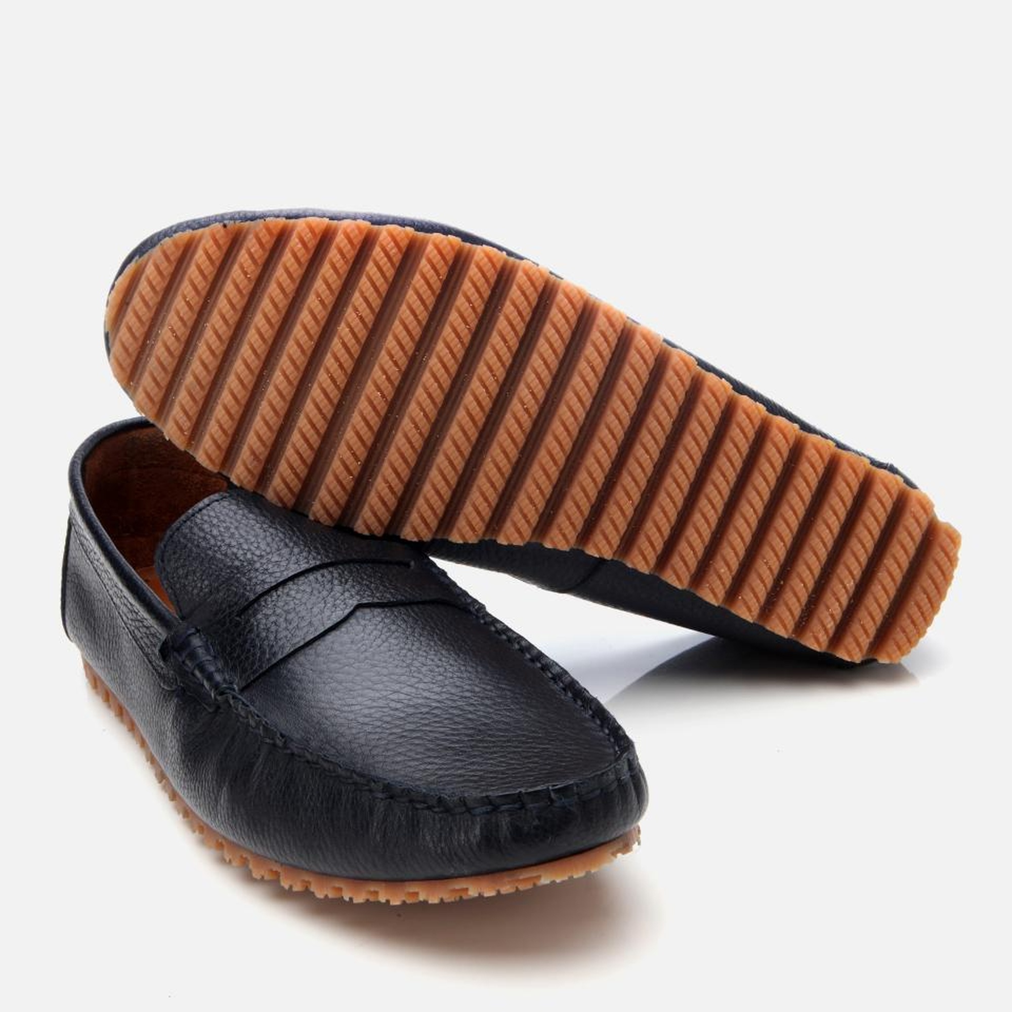 Erkek Deri Lacivert Esnek Tabanlı Günlük Loafer