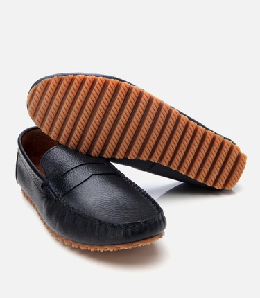  Erkek Deri Lacivert Esnek Tabanlı Günlük Loafer