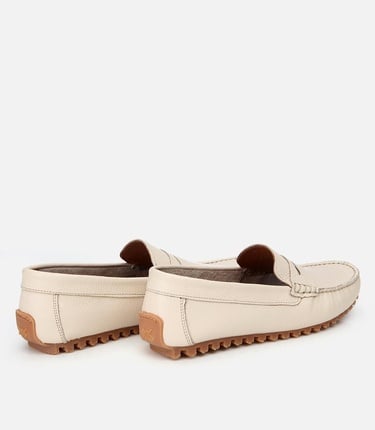  Erkek Deri Ekru Esnek Tabanlı Günlük Loafer