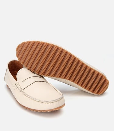  Erkek Deri Ekru Esnek Tabanlı Günlük Loafer