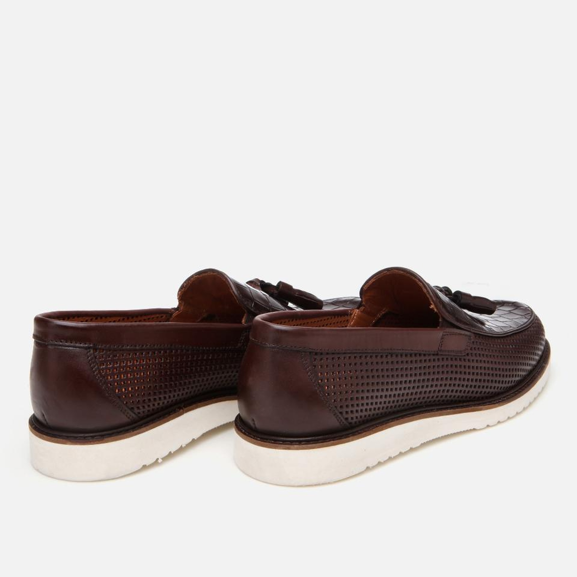 Erkek Deri Kahverengi Kroko Desenli Püskül Detaylı Günlük Loafer