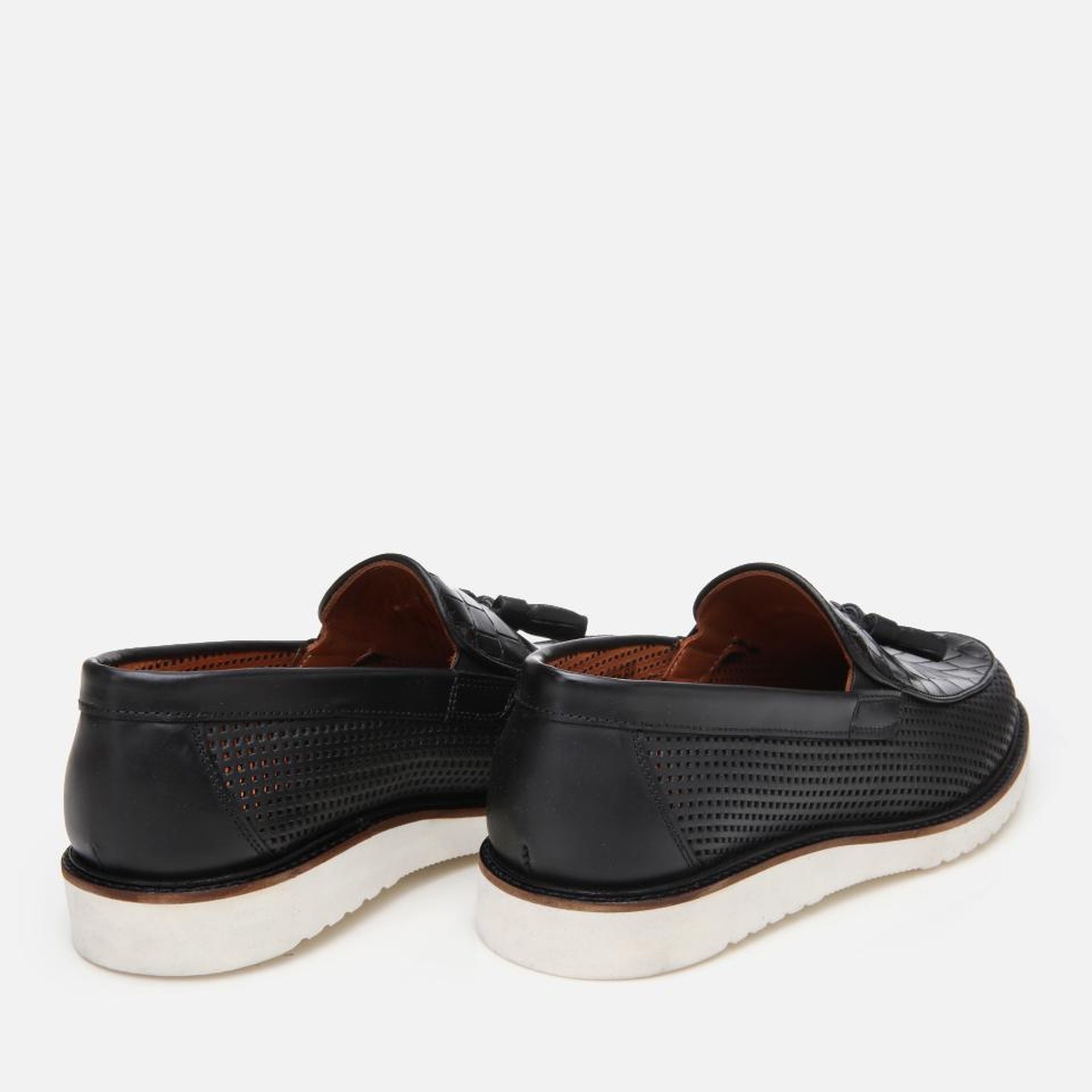 Erkek Deri Siyah Kroko Desenli Püskül Detaylı Günlük Loafer