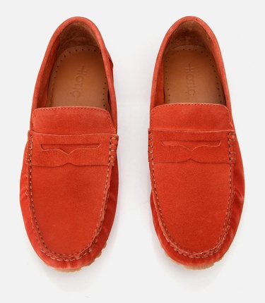  Erkek Süet Deri Turuncu Esnek Tabanlı Günlük Loafer