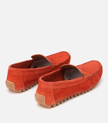  Erkek Süet Deri Turuncu Esnek Tabanlı Günlük Loafer