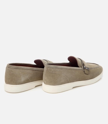  Erkek Süet Deri Yeşil Toka Detaylı Günlük Loafer