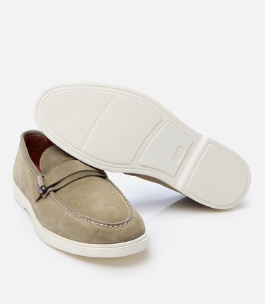  Erkek Süet Deri Yeşil Toka Detaylı Günlük Loafer