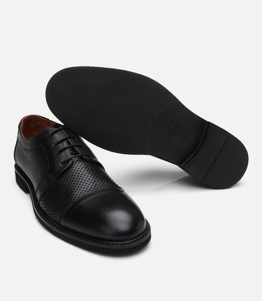  Erkek Deri Siyah Ultra Hafif Tabanlı Klasik Ayakkabı