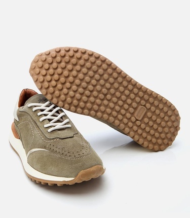  Erkek Süet Deri Yeşil Ultra Hafif Tabanlı Spor Ayakkabı