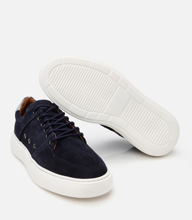  Erkek Süet Deri Lacivert Yüksek Tabanlı Spor Ayakkabı