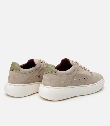  Erkek Süet Deri Bej Yüksek Tabanlı Spor Ayakkabı