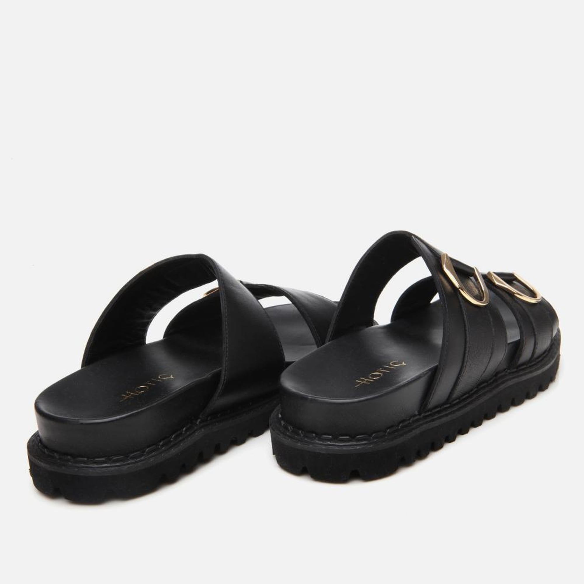 Kadın Deri Siyah Tokalı Düz Terlik