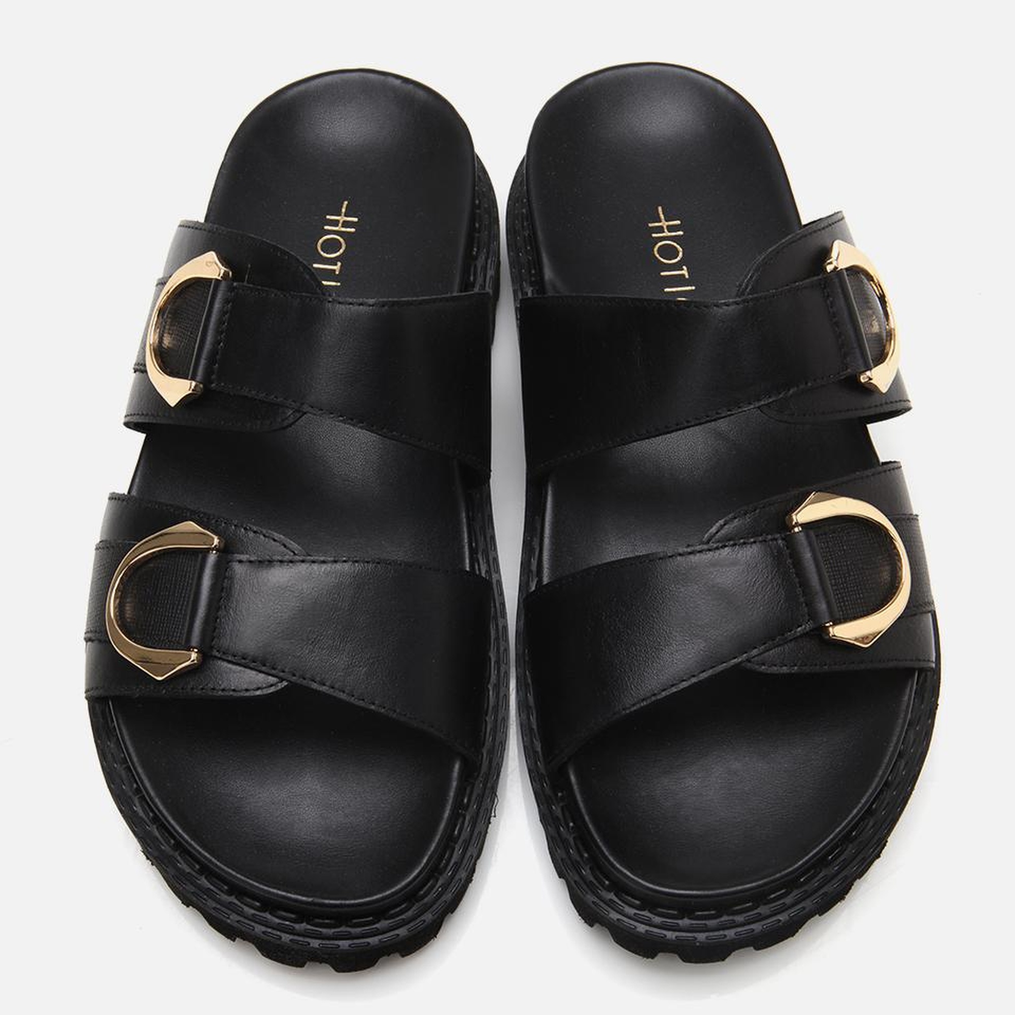 Kadın Deri Siyah Tokalı Düz Terlik